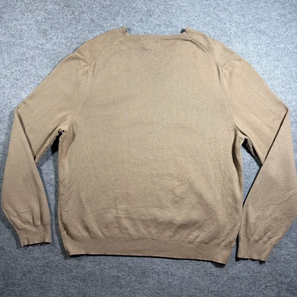 Vintage 90s Polo Ralph Lauren Pima Cotton Sweater Mens L Tan V-Neck Preppy Knit